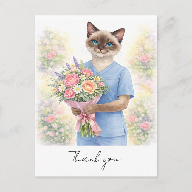 Cartão Postal Enfermeira com Flores da Enfermeira para dizer obr (Frente)