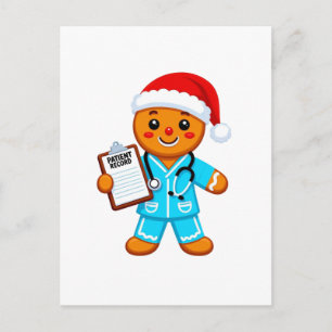 Cartão Postal Enfermeira de Pão de Mel Natal 2026 Feriado Saúde