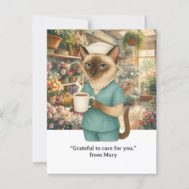 Cartão Postal Enfermeira está bebendo café em frente à floricult