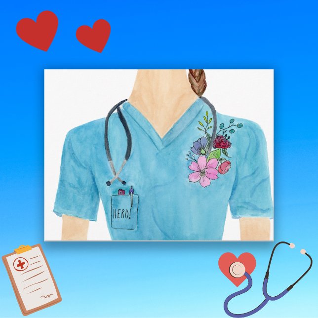 Cartão Postal Enfermeira Heroína Aquarela (Criador carregado)