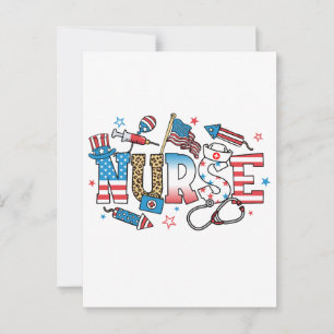 Cartão Postal Enfermeira Patriótica do Dia 4 de Julho