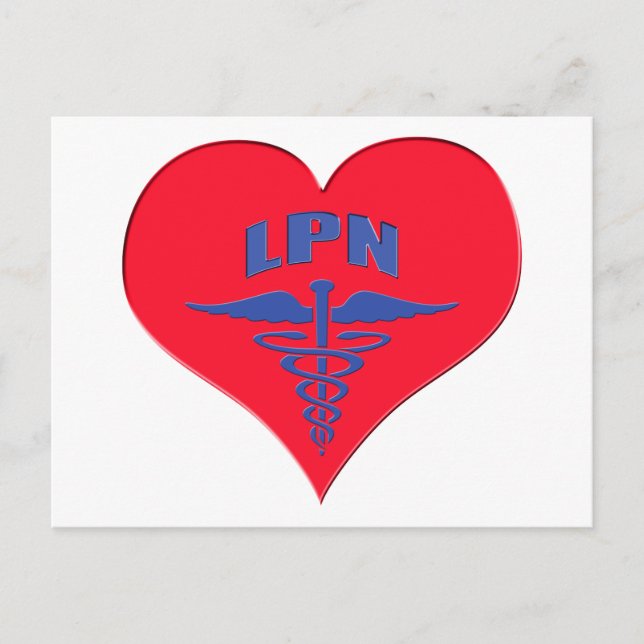 Cartão Postal Enfermeira Prática Licenciada LPN Caduceus Heart (Frente)