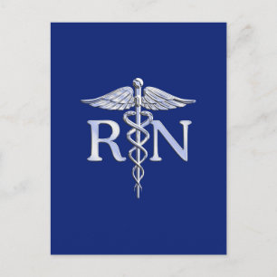 Cartão Postal Enfermeira registrada RN Silver Caduceus Marinho B