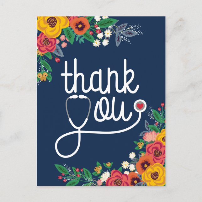 Cartão Postal Enfermeiro Floral do Coração Vermelho Médico (Frente)