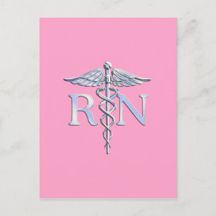 Cartão Postal Enfermeiro Registrado RN Caduceus em Pastel Pink