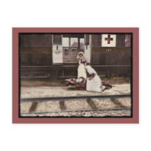 Enfermeiros e feridos na estação de trem