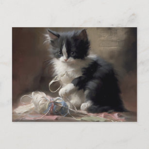 Cartão Postal Silhueta de rosto de gato preto e branco