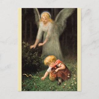 Cartão Postal Engel und Mädchen im Wald.