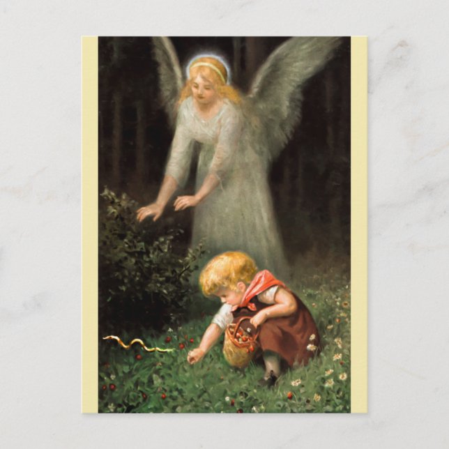 Cartão Postal Engel und Mädchen im Wald. (Frente)