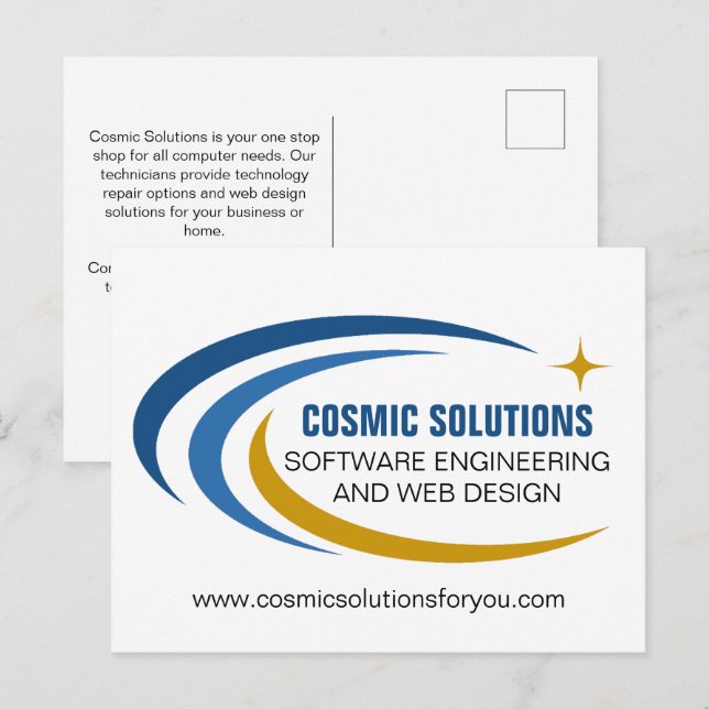 Cartão Postal Engenheiro de Software Cósmico Tecnologia de Compu (Frente/Verso)
