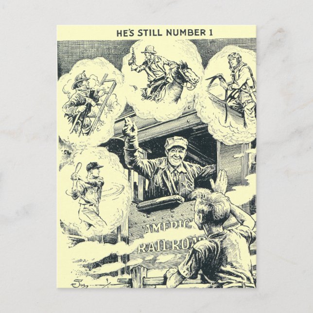 Cartão Postal Engenheiro do trem ferroviário americano (Frente)