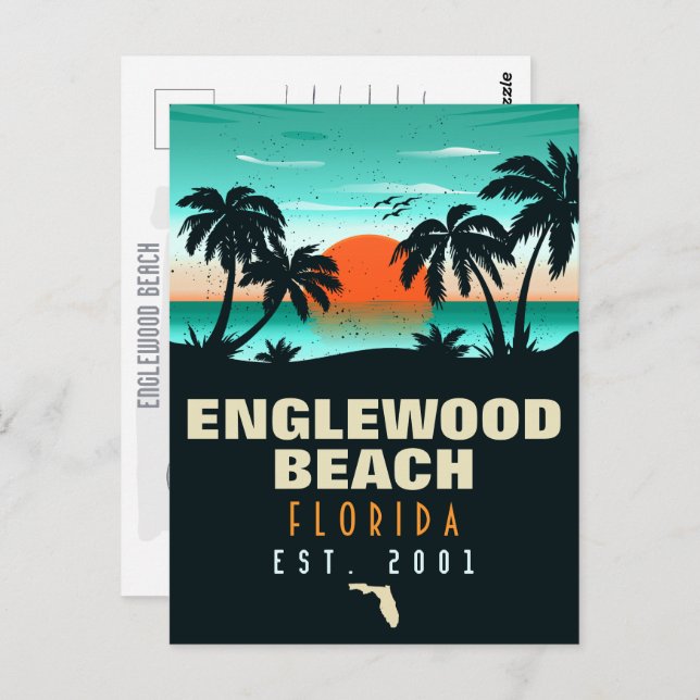 Cartão Postal Englewood Beach Retro Sunset Souvenirs 60s (Frente/Verso)