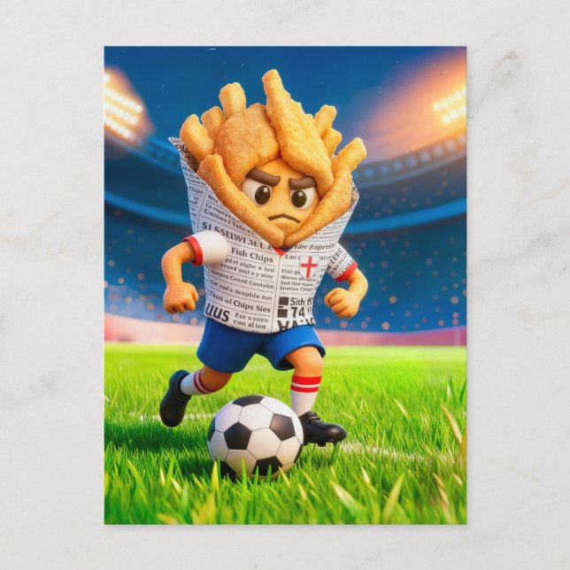 Cartão Postal English fish and chips soccer player character (Frente)