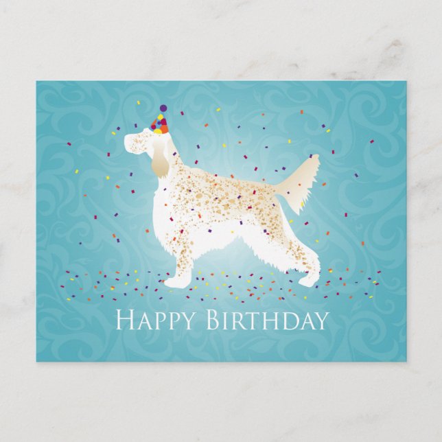 Cartão Postal English Setter Happy Birthday Design (Frente)