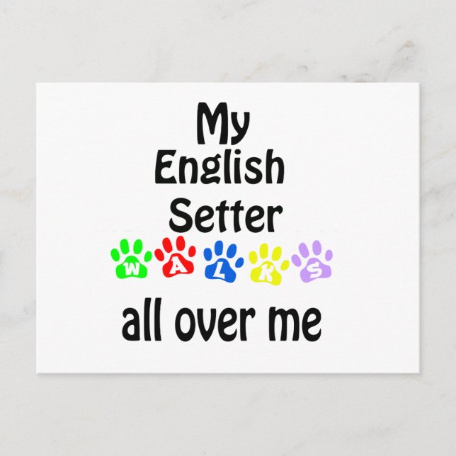 Cartão Postal English Setter Walks Design (Frente)