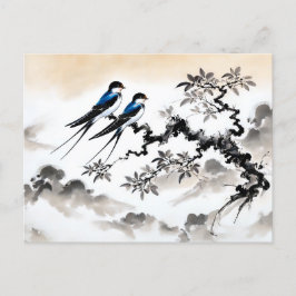 Cartão Postal Engole pregada em uma ramificação do Pintel de Tin