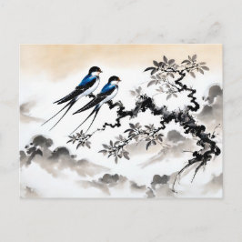 Cartão Postal Engole pregada em uma ramificação do Pintel de Tin