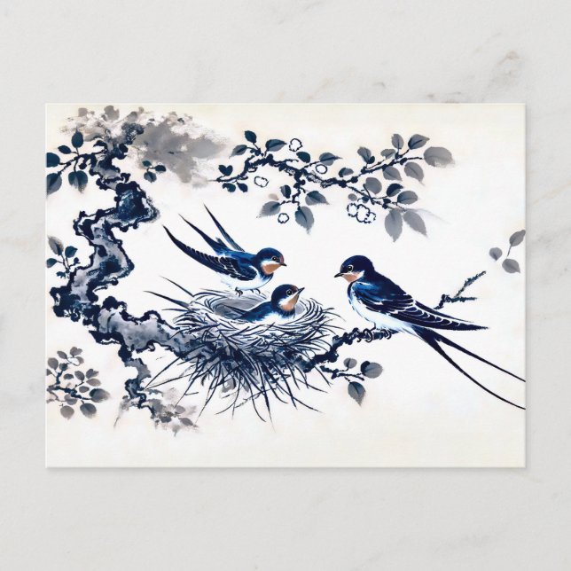 Cartão Postal Engolido alimentando-se jovem no ninho em dor de t (Frente)