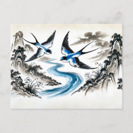 Cartão Postal Engordas Soprando pelo Céu em Tinta Chinesa