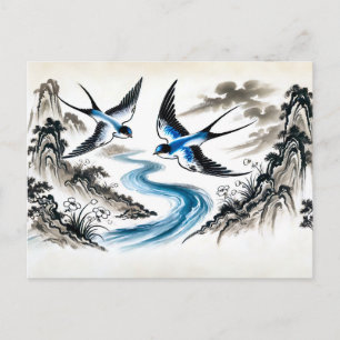 Cartão Postal Engordas Soprando pelo Céu em Tinta Chinesa