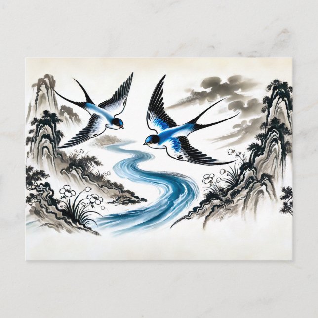 Cartão Postal Engordas Soprando pelo Céu em Tinta Chinesa (Frente)