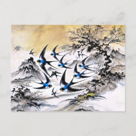 Cartão Postal Engordas Soprando pelo céu em tinta chinesa Pa