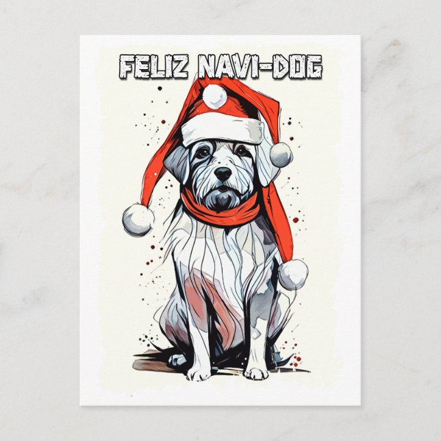Cartão Postal Engraçada citação de Natal Cachorro de Papais noei (Frente)