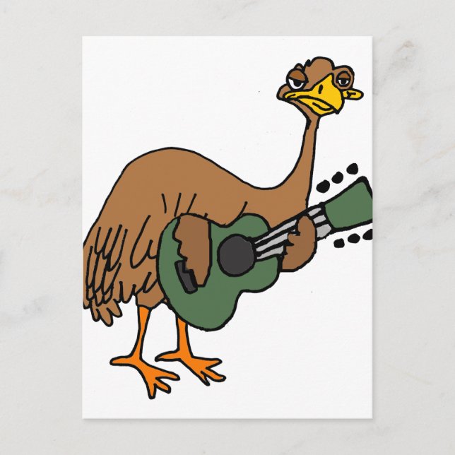 Cartão Postal Engraçada Emu Bird Tocando Cartografia de Violão (Frente)