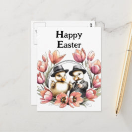 Cartão Postal Engraçada Páscoa de pintura em ternos