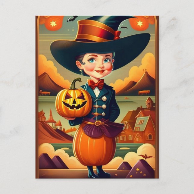 Cartão Postal Engraçada Vintage Halloween Mulher (Frente)