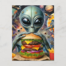 Engraçado Alienígena Comendo Cheeseburger