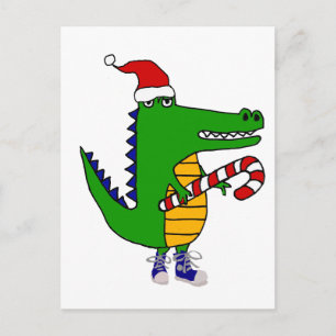 Cartão Postal Engraçado Alligator em Santa Chapéu Arte de Nata