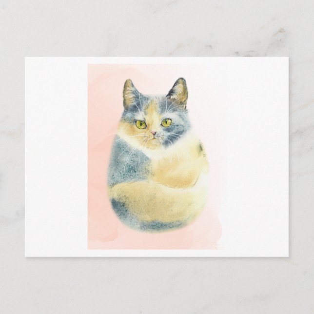Cartão Postal Engraçado aquarela de um gato fofo (Frente)