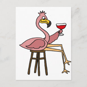 Cartão Postal Engraçado Bebendo Flamingo Rosa, Rosa, Vinho Verme