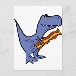Cartão Postal Engraçado Blue T-rex Dinossauro Comendo Bacon Art