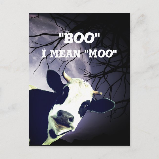 Cartão Postal Engraçado Boo quer dizer Moo Cow Moon Halloween Ca (Frente)