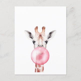 Cartão Postal Engraçado Bubblegum Giraffe