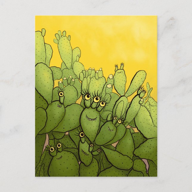 Cartão Postal Engraçado Cactus Verde Amarelo Suculento (Frente)