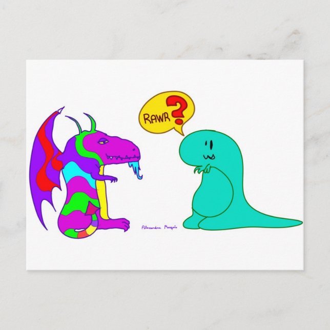 Cartão Postal Engraçado Cartoon Dinos Cute Dinosaur Dragon Rawr? (Frente)