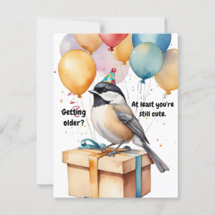 Cartão Postal Engraçado Chickadee Aniversário Humor com Balões