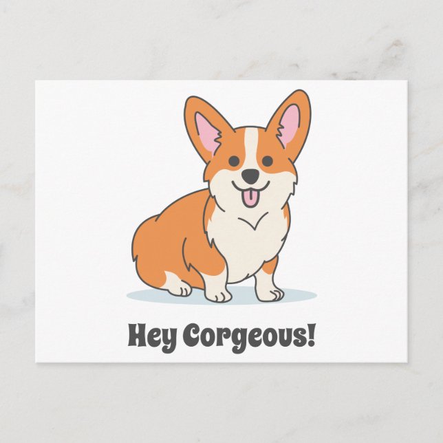Cartão Postal Engraçado Corgi Puppy - Ei Corgey (Frente)