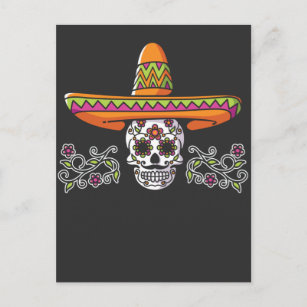 Cartão Postal Engraçado Crânio Mexicano Sombrero Cinco de Mayo