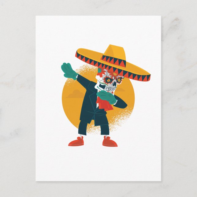 Cartão Postal Engraçado Dabbing CincoDeMayo Skeleton Sugar Crâni (Frente)