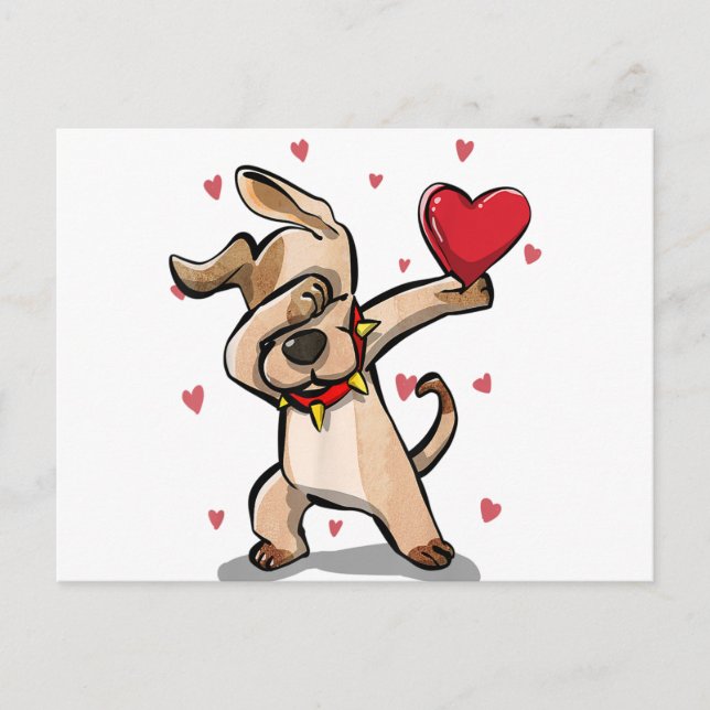 Cartão Postal Engraçado Dabbing Dog Heart Dia de os namorados Gi (Frente)