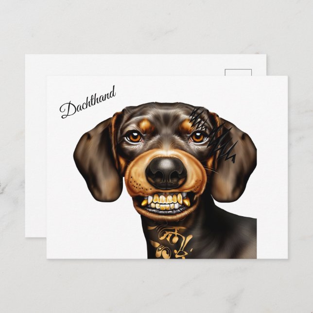 Cartão Postal Engraçado Dachshund Tattoo (Frente/Verso)