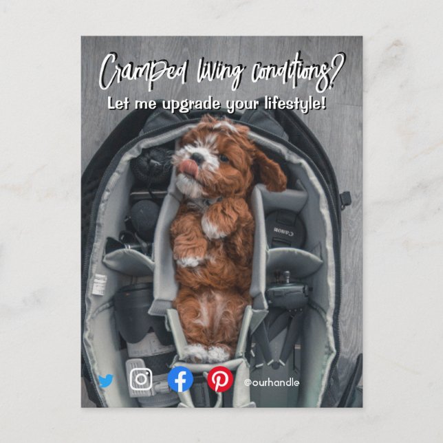 Cartão postal engraçado de imóveis espaço apertado (Frente)