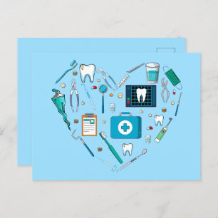 Cartão Postal Engraçado Dentista Dental Tool Heart