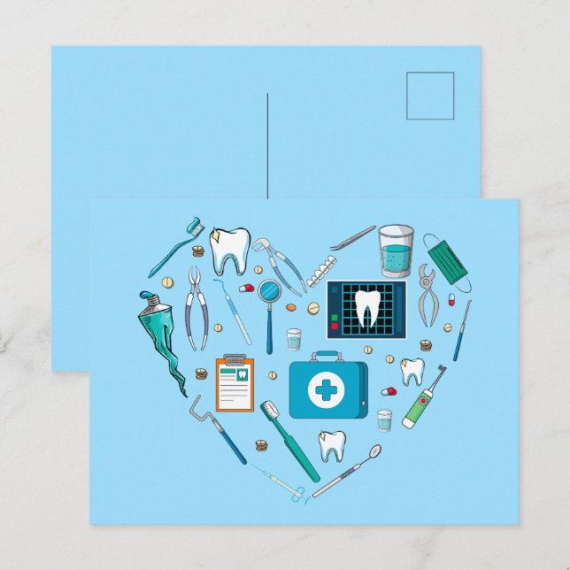 Cartão Postal Engraçado Dentista Dental Tool Heart (Frente/Verso)
