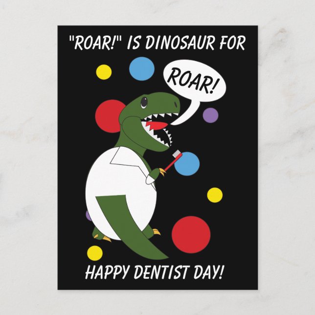 Cartão Postal Engraçado Dentista Dia Dinossauro Roar T rex Perso (Frente)