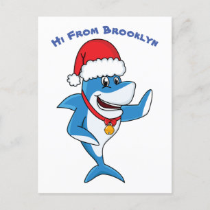 Cartão Postal Engraçado desenho animado de tubarão de Natal